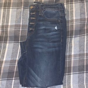 Dark washed high waisted ripped skinny jeans